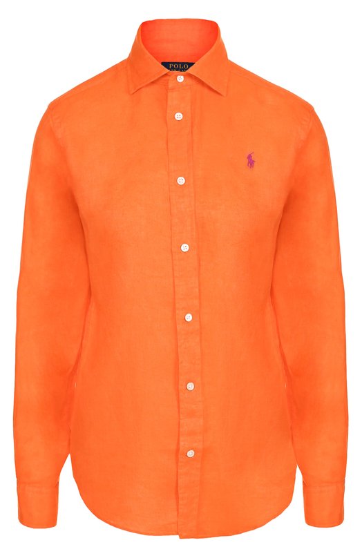 Льняная блуза с вышитым логотипом бренда Polo Ralph Lauren 