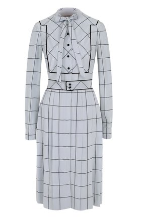 Шелковое платье-рубашка в клетку Valentino голубое | Фото №1