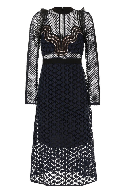 Кружевное платье-миди с длинным рукавом self-portrait