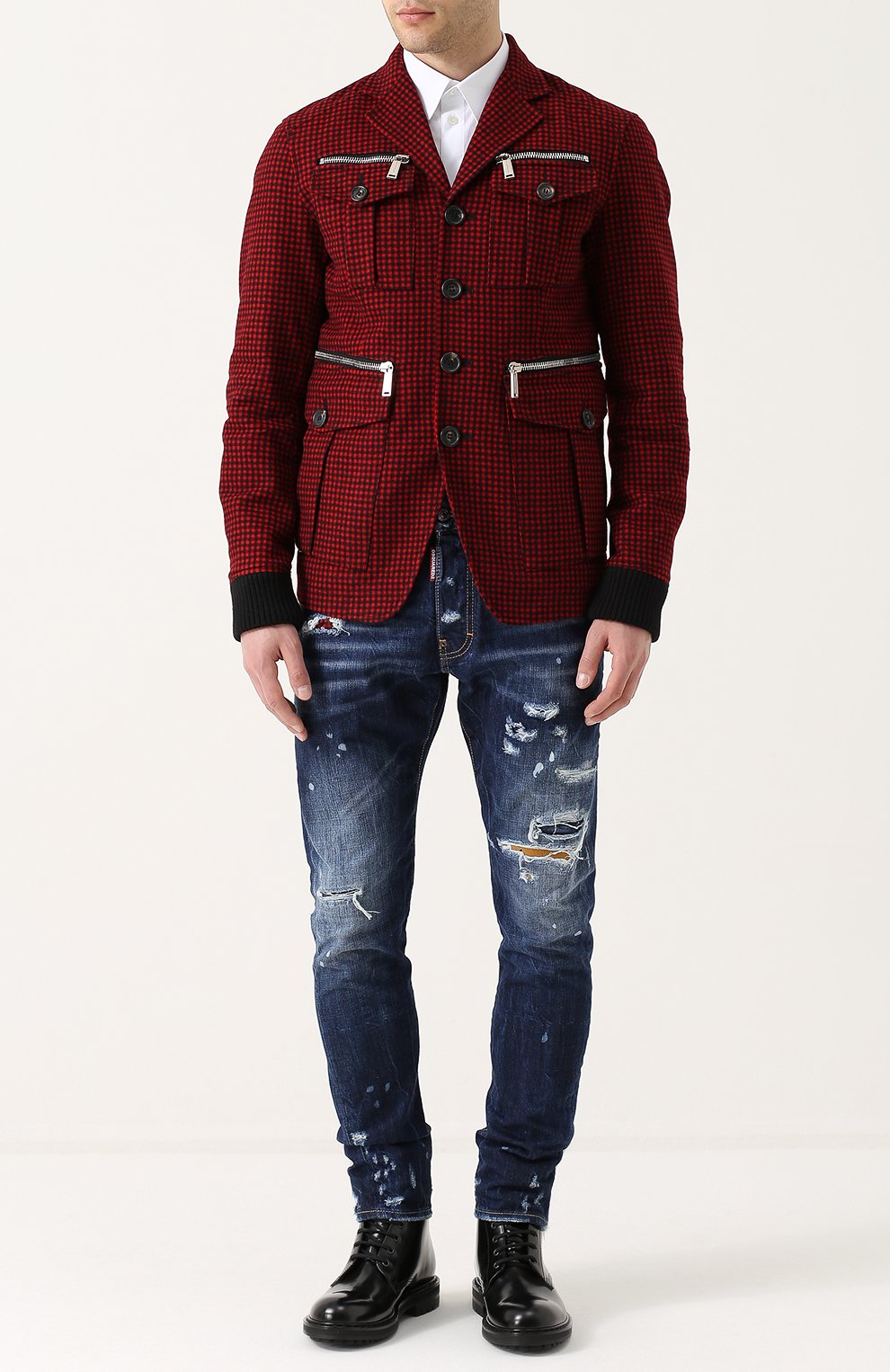 Шерстяная куртка на пуговицах с отложным воротником Dsquared2 красная | Фото №2