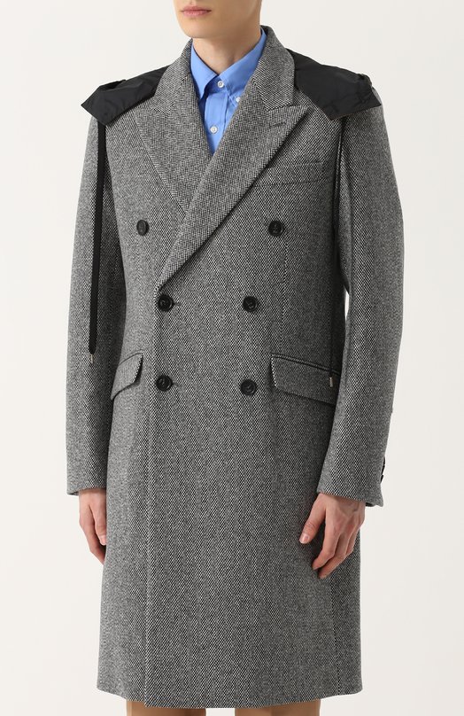 Двубортное пальто из смеси шерсти и кашемира с капюшоном No. 21 