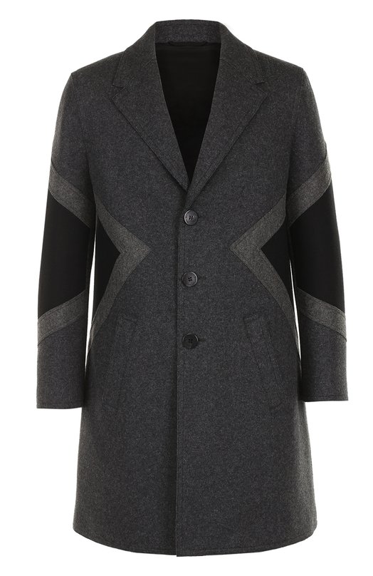 Шерстяное однобортное пальто с контрастной отделкой Neil Barrett 