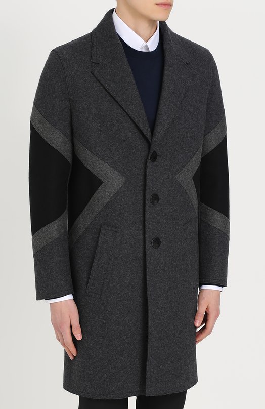 Шерстяное однобортное пальто с контрастной отделкой Neil Barrett 