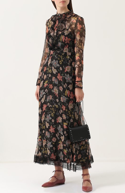 Шелковое платье-миди с цветочным принтом REDVALENTINO 