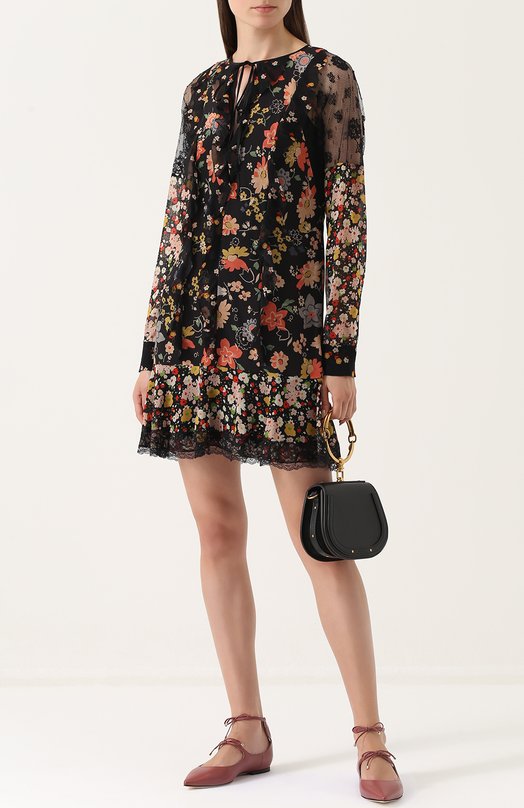 Шелковое мини-платье с цветочным принтом REDVALENTINO 