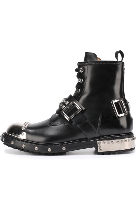 Высокие кожаные ботинки на шнуровке с металлической отделкой мыса Alexander McQueen 