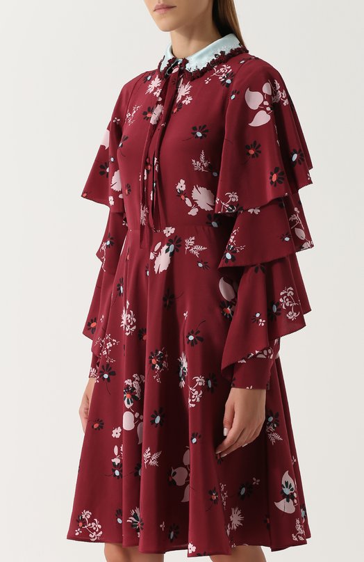 Шелковое платье с цветочным принтом и оборками Valentino 