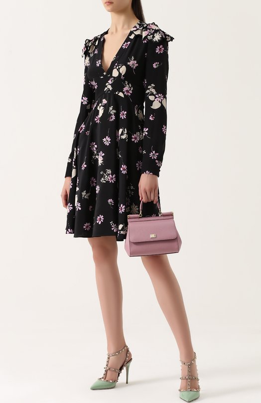 Шелковое платье с цветочным принтом и оборками Valentino 