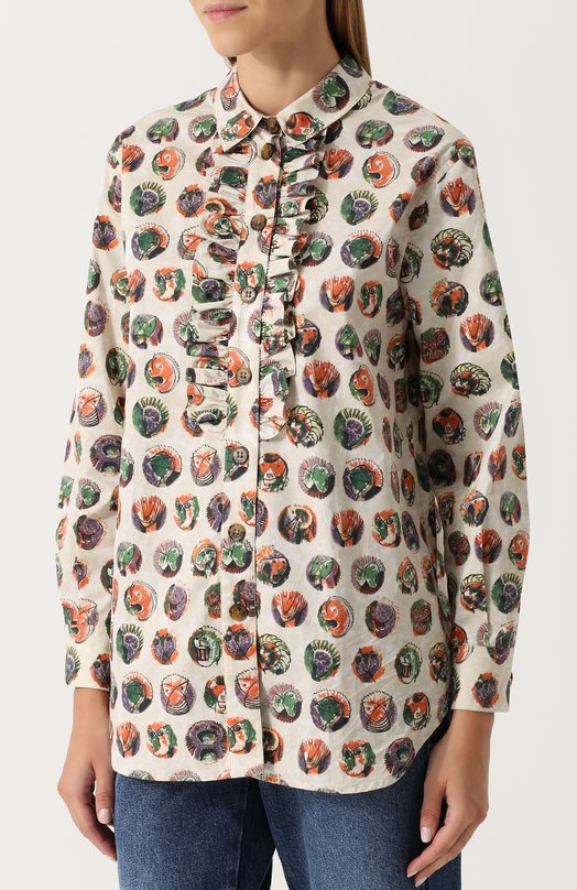 Блуза прямого кроя с принтом и оборками Burberry 