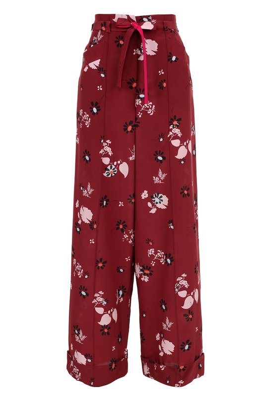 Шелковые брюки с цветочным принтом и поясом Valentino 