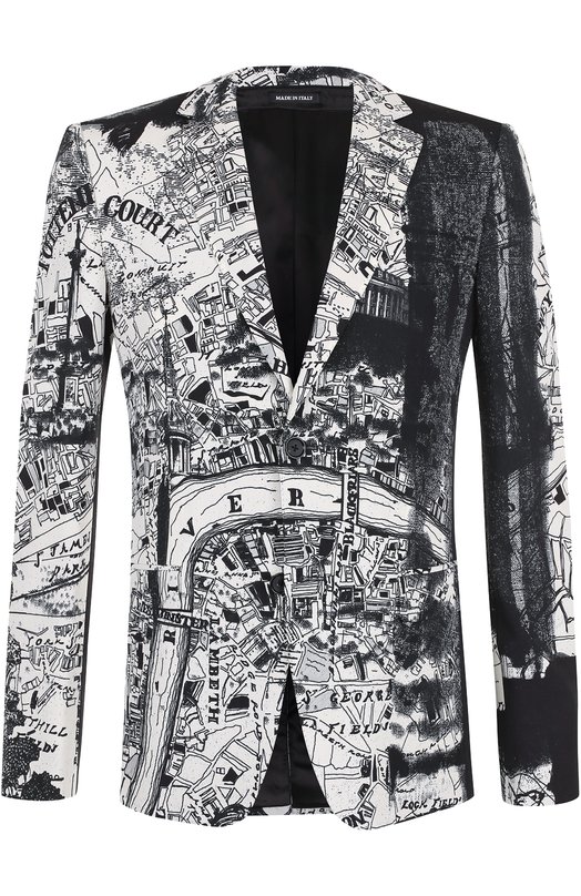 Шерстяной однобортный пиджак с принтом Alexander McQueen 