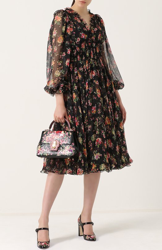 Шелковое платье-миди с цветочным принтом Dolce&Gabbana 