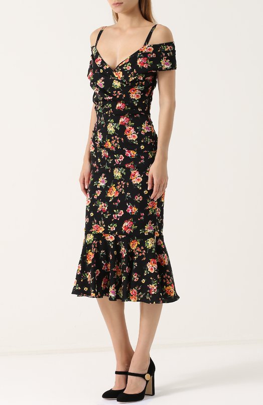 Шелковое платье-миди с цветочным принтом Dolce&Gabbana 