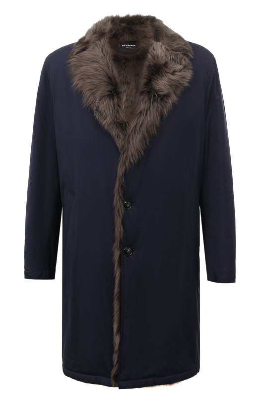 Удлиненной пальто из смеси шерсти и шелка с меховой подкладкой Kiton 