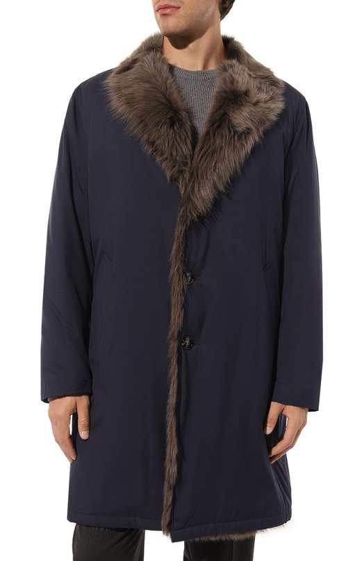 Удлиненной пальто из смеси шерсти и шелка с меховой подкладкой Kiton 