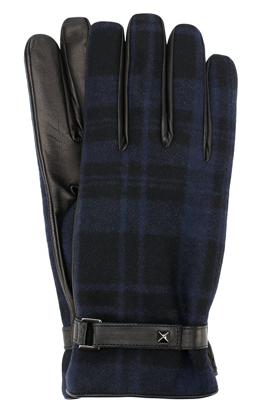 Кожаные перчатки с шерстяной отделкой в клетку Valentino 