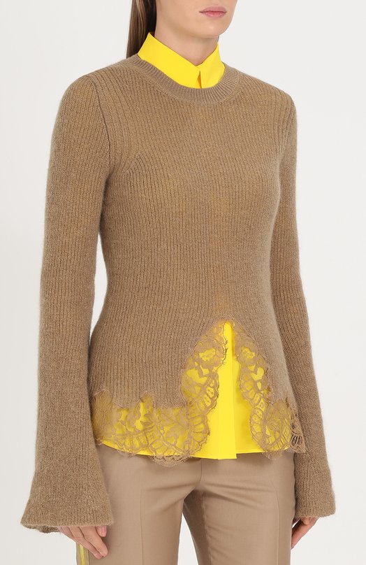 Вязаный пуловер с расклешенными рукавами и кружевной отделкой Givenchy 