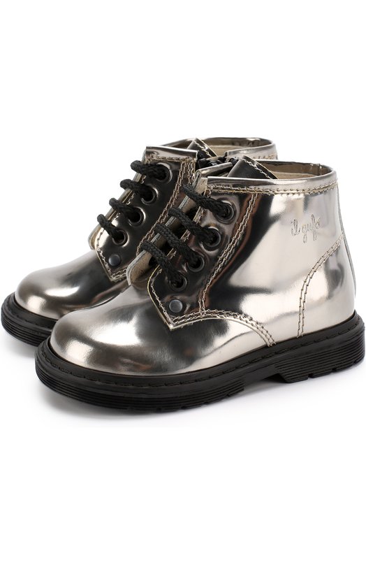 Ботинки из металлизированной кожи на шнуровке с молниями Il Gufo 2287136