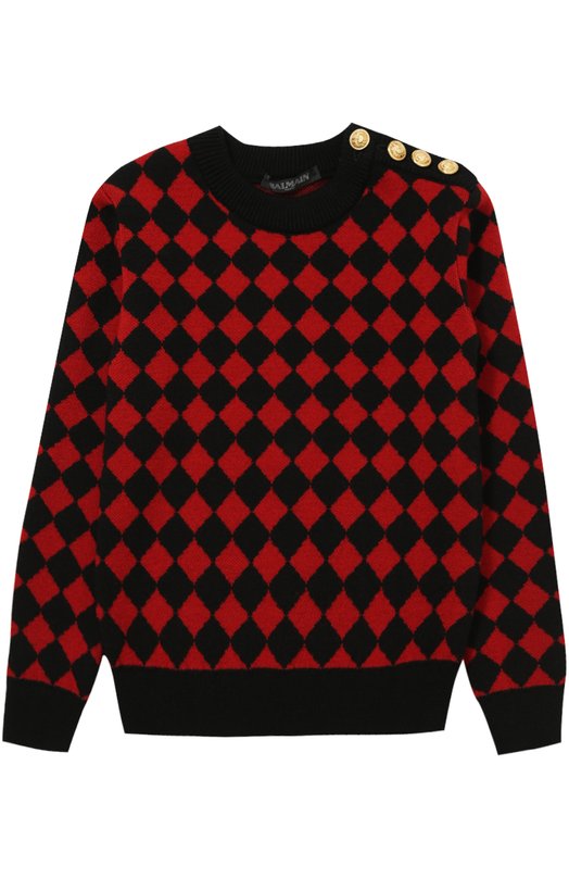 Шерстяной пуловер с принтом и декоративными пуговицами BALMAIN 2287407