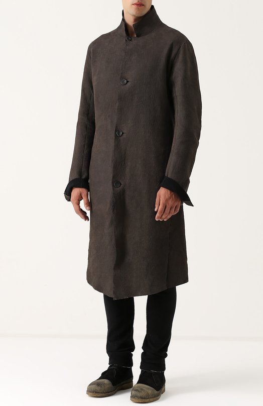 Кожаное пальто на пуговицах с воротником-стойкой Isaac Sellam 