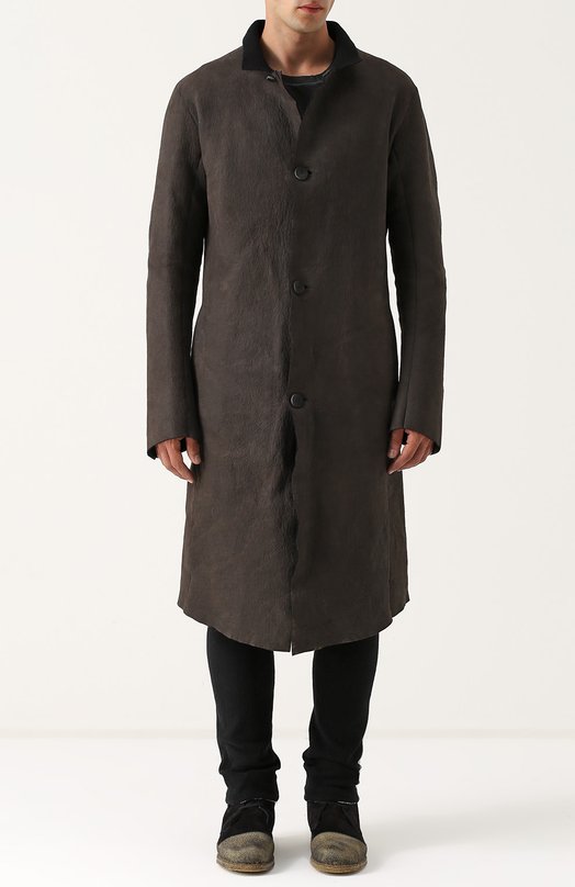 Кожаное пальто на пуговицах с воротником-стойкой Isaac Sellam 