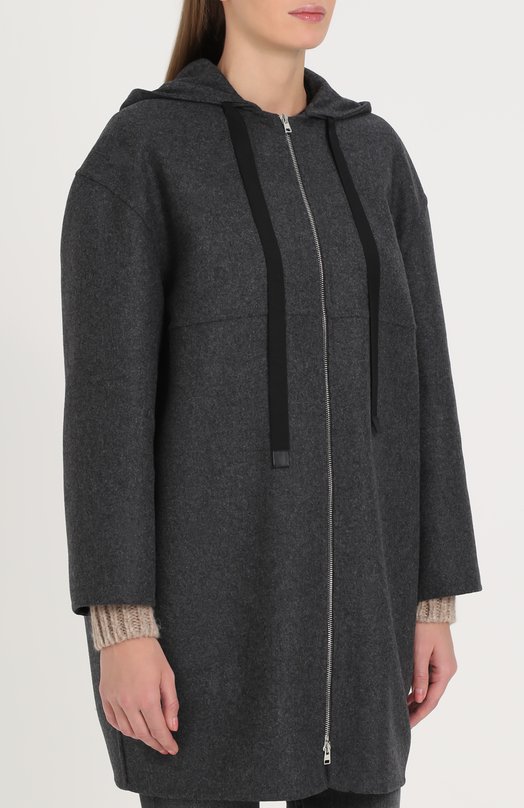 Шерстяное пальто на молнии с капюшоном Marni 