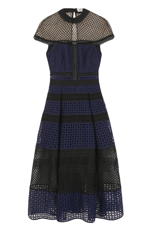 Приталенное платье-миди с кружевной отделкой self-portrait