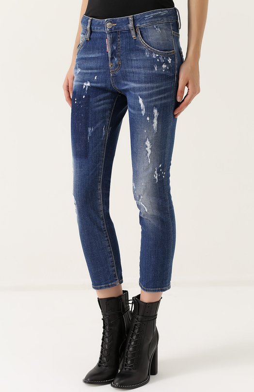 Укороченные джинсы-скинни с потертостями Dsquared2 