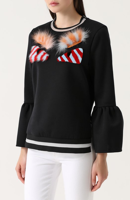 Хлопковый пуловер с декоративной отделкой Fendi 