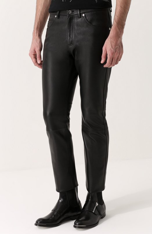 Кожаные брюки прямого кроя Versace 