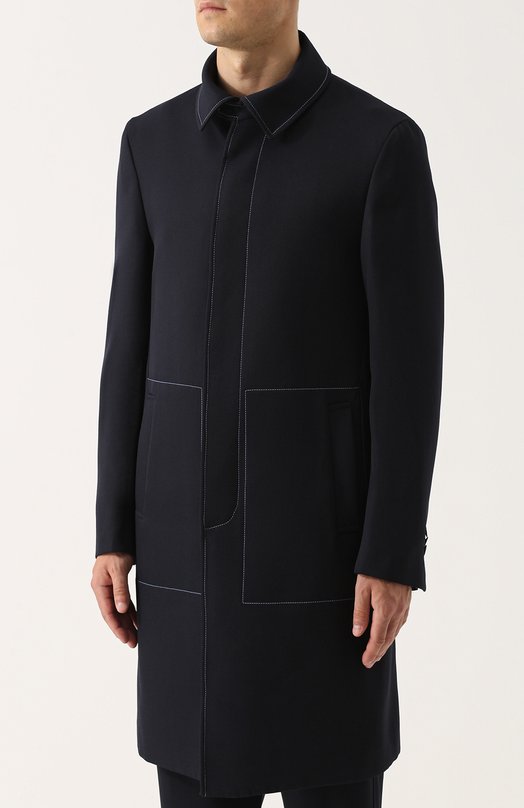 Шерстяное однобортное пальто с контрастной прострочкой Fendi 