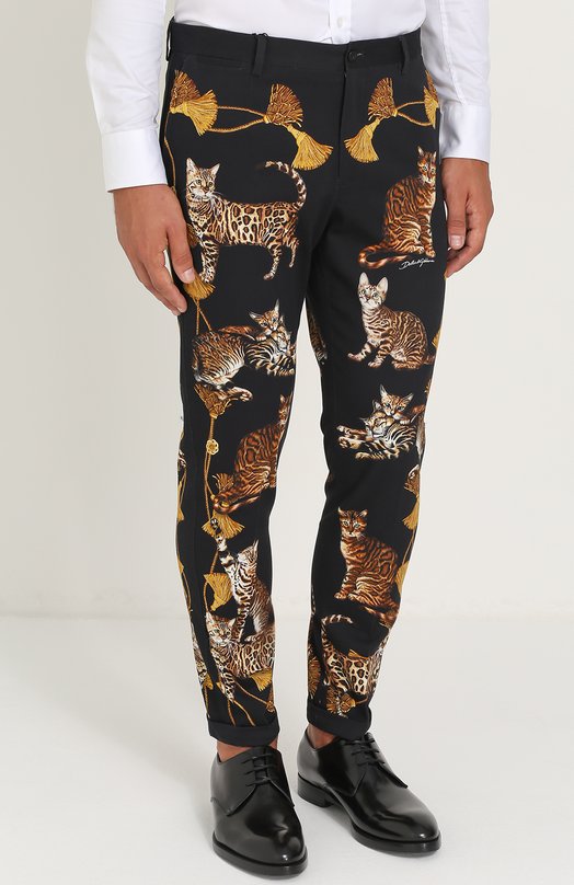 Хлопковые брюки прямого кроя с принтом Dolce&Gabbana 