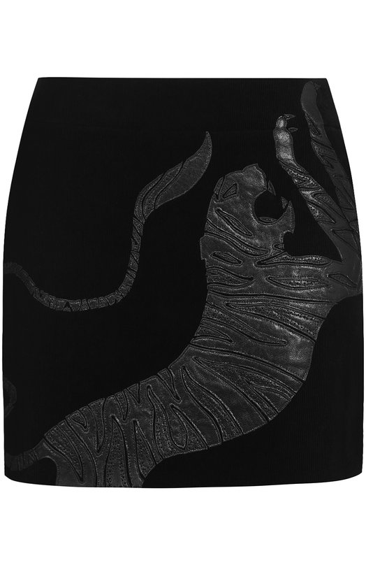 Бархатная мини-юбка с кожаной отделкой Yves Saint Laurent 
