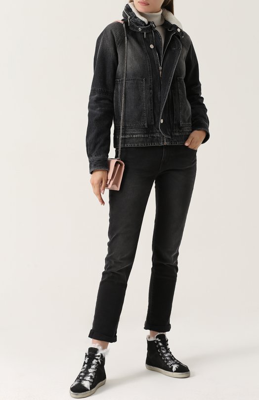 Джинсовая куртка с потертостями и меховой отделкой Yves Saint Laurent 