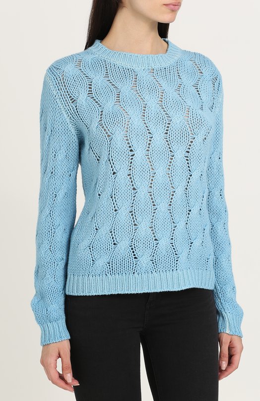 Кашемировый пуловер фактурной вязки с круглым вырезом CRUCIANI 