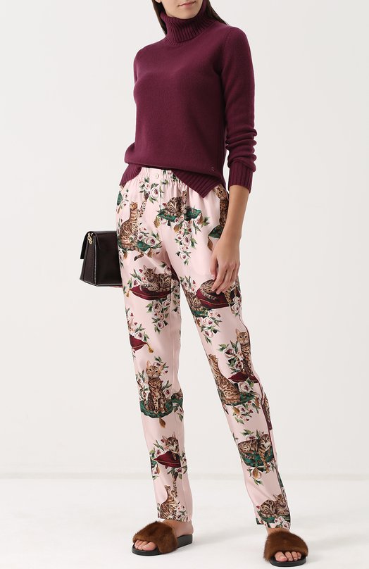 Шелковые брюки в пижамном стиле с принтом Dolce&Gabbana 