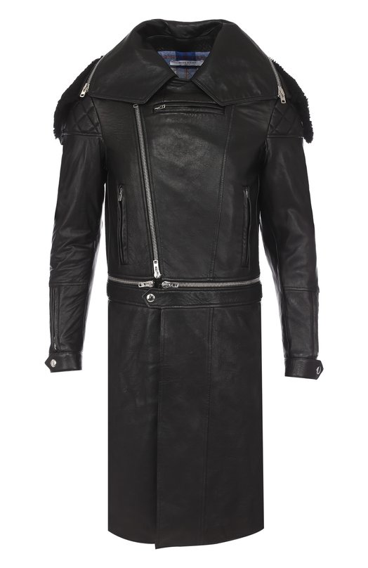 Кожаное пальто на молнии с меховой отделкой воротника Givenchy 