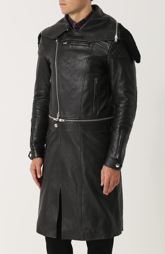 Кожаное пальто на молнии с меховой отделкой воротника Givenchy 