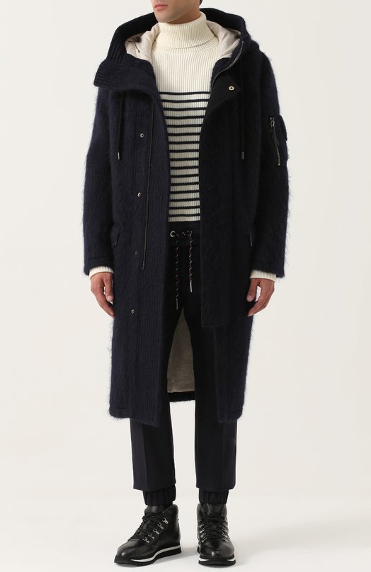 Шерстяное удлиненное пальто на молнии с капюшоном Giorgio Armani 