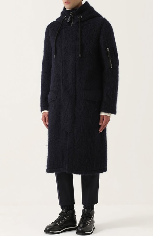 Шерстяное удлиненное пальто на молнии с капюшоном Giorgio Armani 