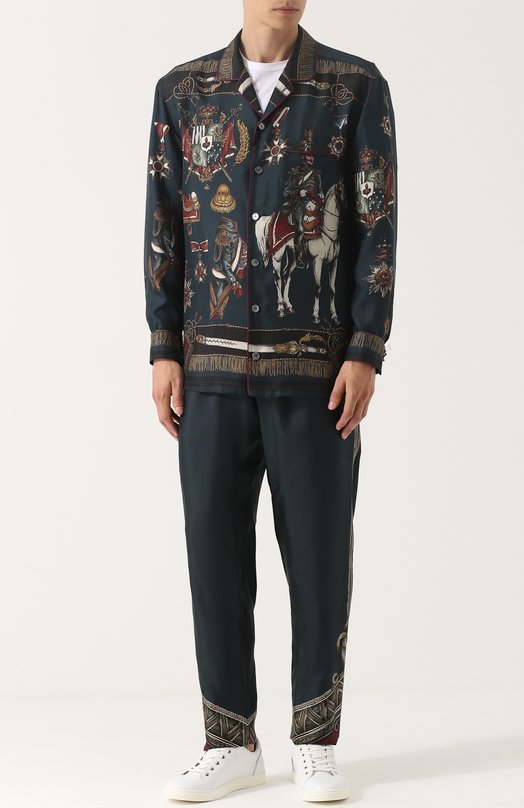 Шелковые брюки прямого кроя с принтом Dolce&Gabbana 
