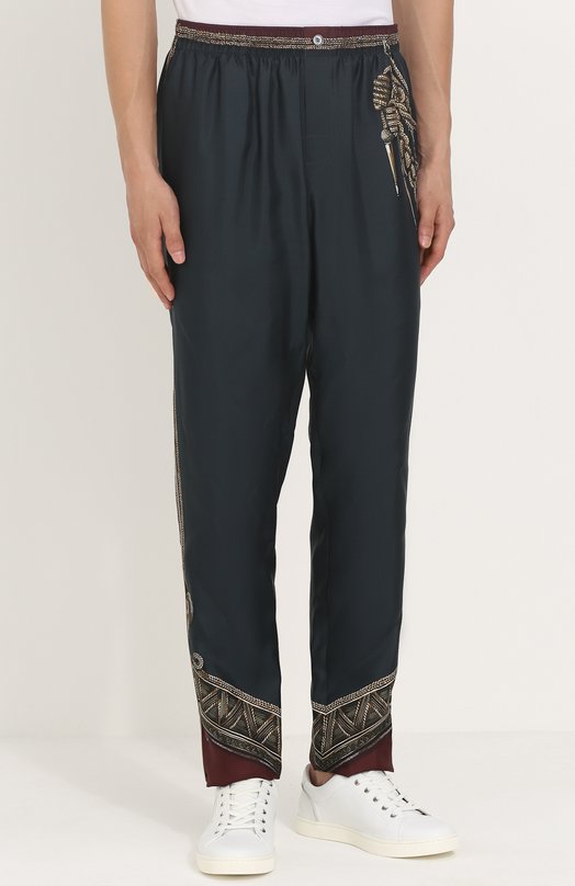 Шелковые брюки прямого кроя с принтом Dolce&Gabbana 