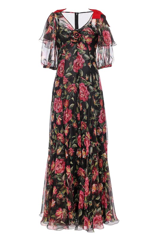 Шелковое платье-макси с цветочным принтом Dolce&Gabbana 