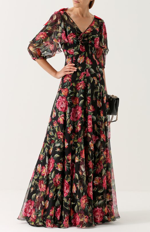 Шелковое платье-макси с цветочным принтом Dolce&Gabbana 
