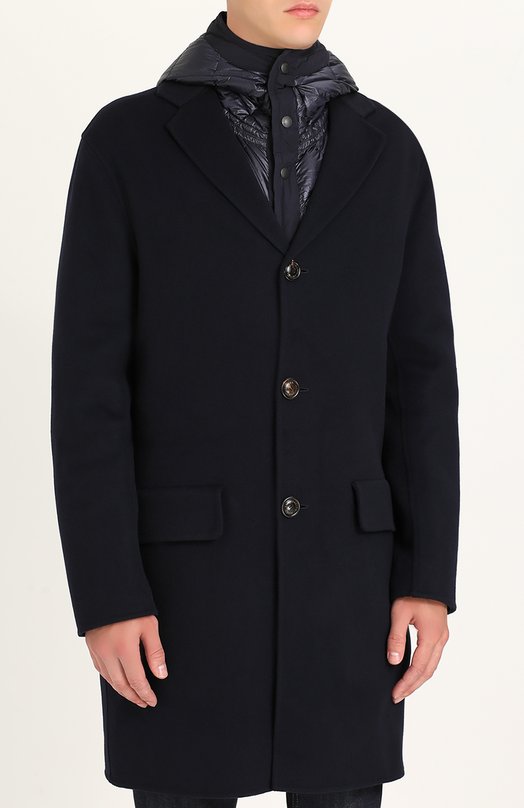 Шерстяное однобортное пальто с пуховой подстежкой MONCLER 
