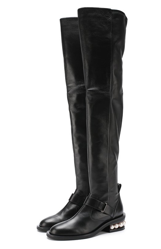 Кожаные ботфорты на декорированном каблуке Nicholas Kirkwood 