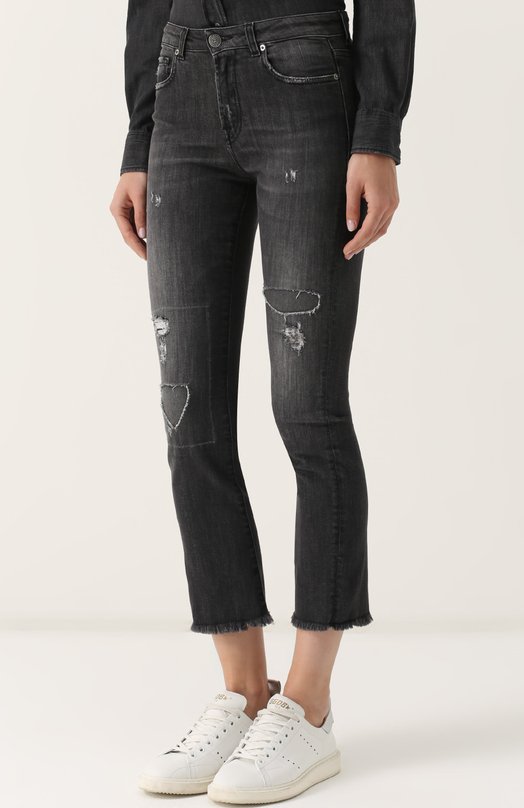 Укороченные расклешенные джинсы с потертостями Two Women In The World 