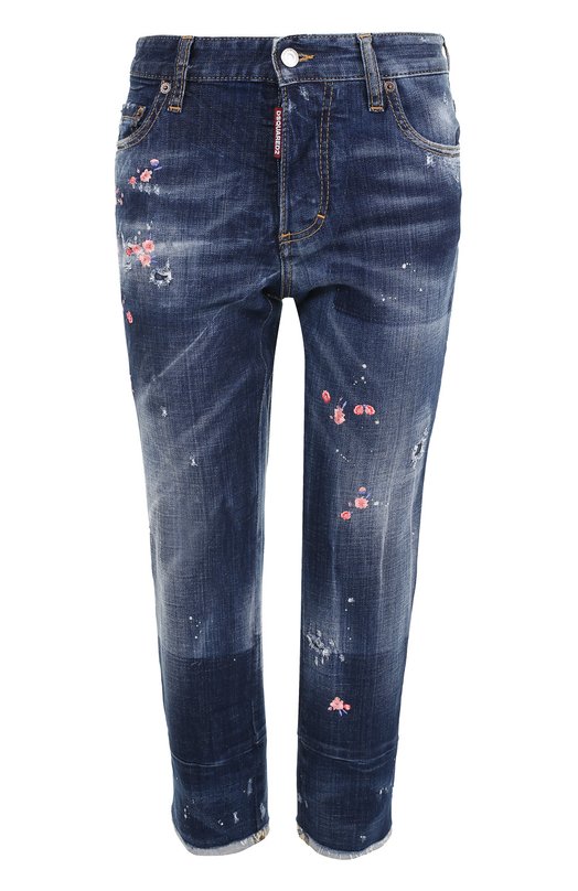 Укороченные джинсы с потертостями и вышивкой Dsquared2 