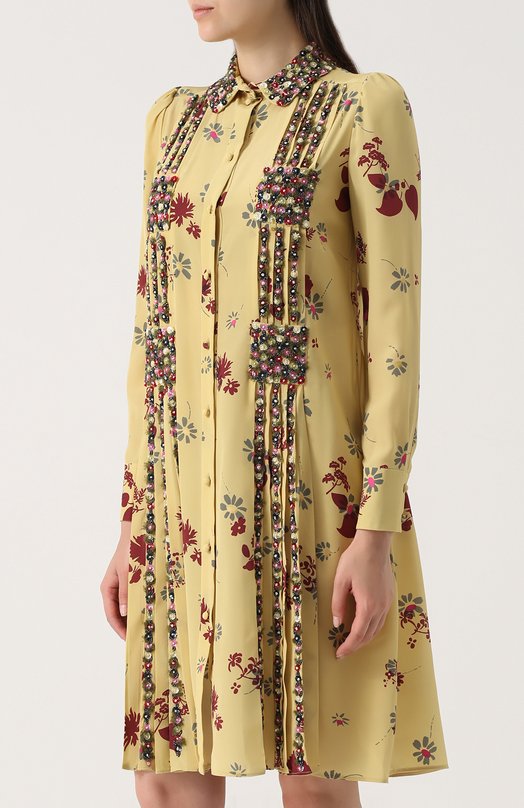 Шелковое платье-рубашка с принтом Valentino 