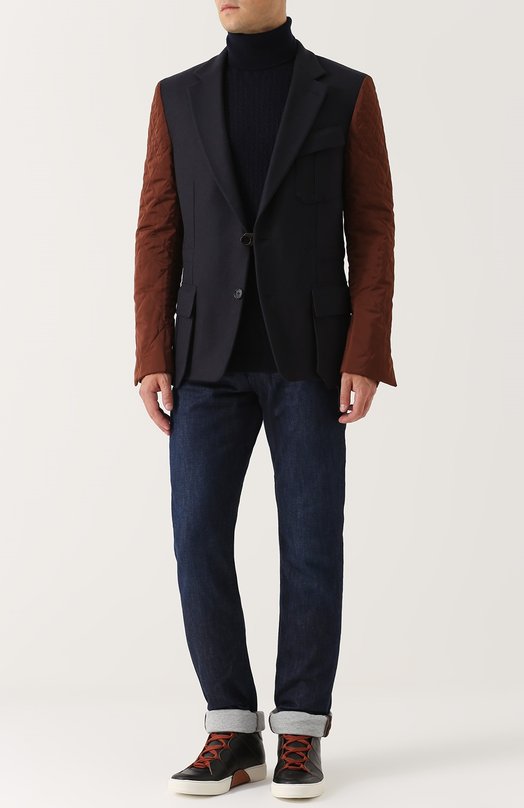 Однобортный кашемировый пиджак с контрастными рукавами Zegna Couture 